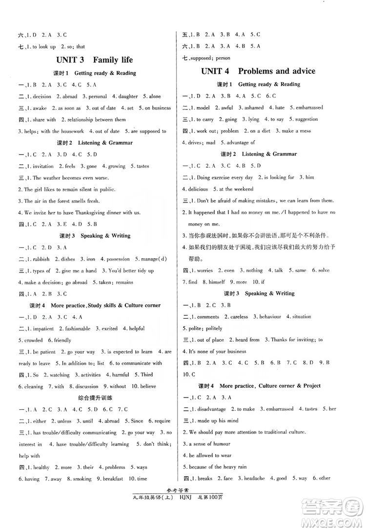 萬向思維2019高效課時通九年級英語上冊HJNJ版答案