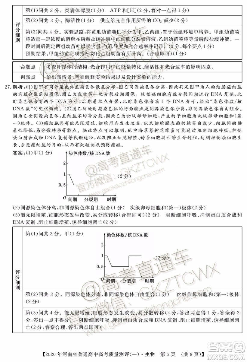 2020屆河南大象聯(lián)考測評一生物試題及參考答案