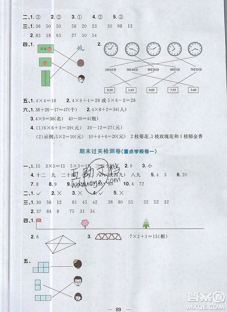 2019年陽光同學(xué)一線名師全優(yōu)好卷二年級數(shù)學(xué)上冊人教版參考答案