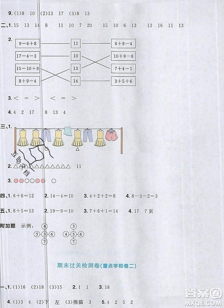 2019年陽(yáng)光同學(xué)一線名師全優(yōu)好卷一年級(jí)數(shù)學(xué)上冊(cè)人教版參考答案