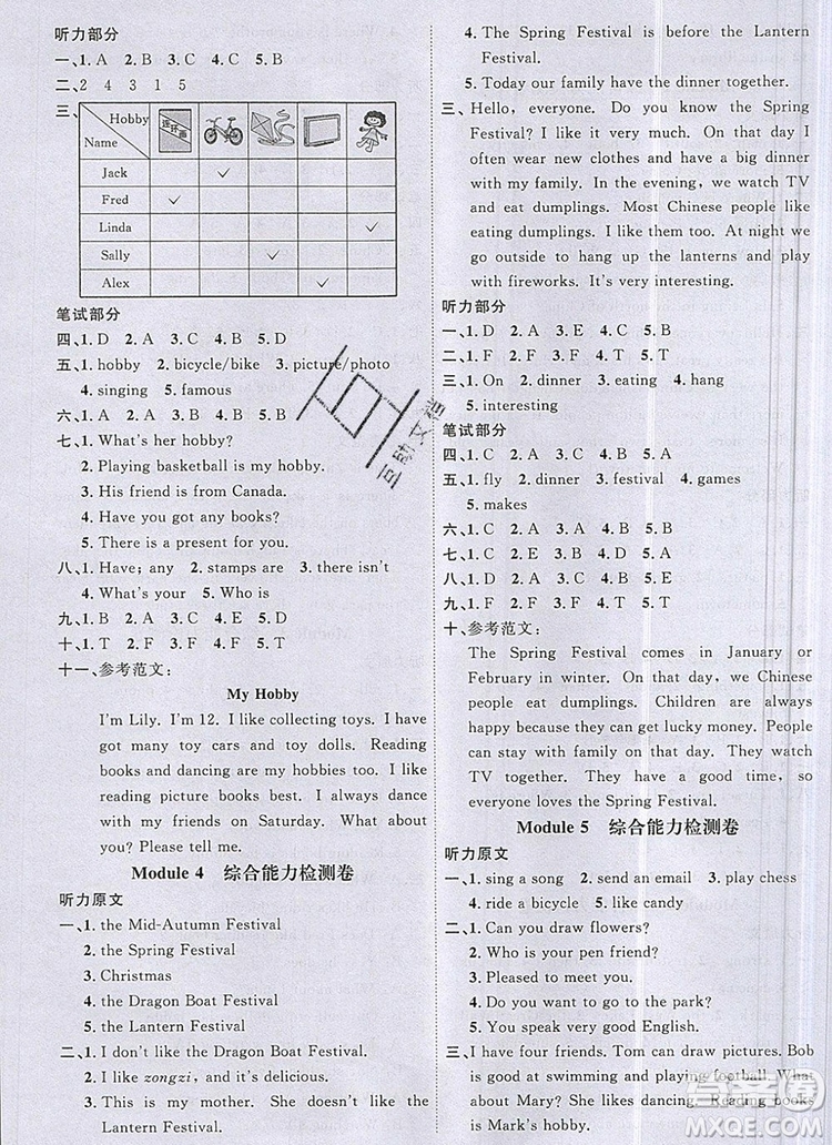 2019年陽光同學課時優(yōu)化作業(yè)六年級英語上冊外研版參考答案