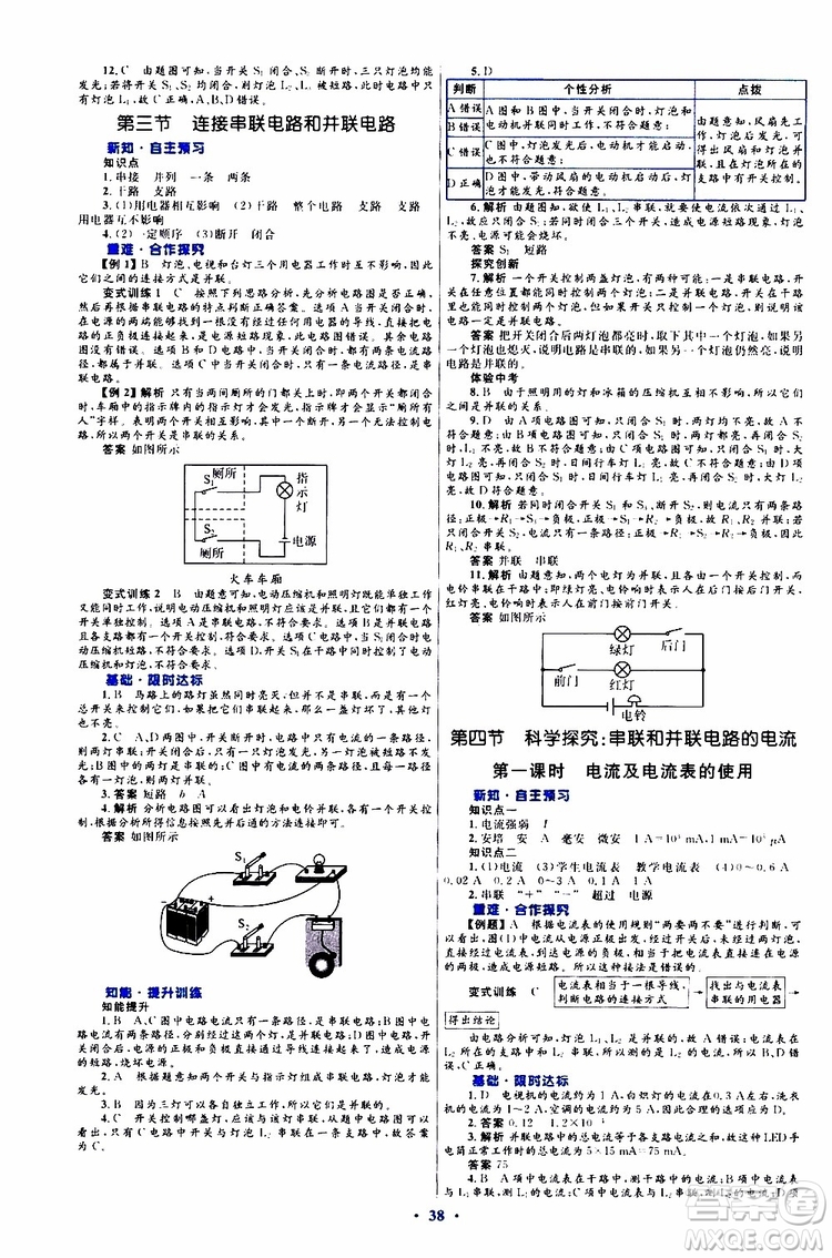 2019年初中同步測(cè)控優(yōu)化設(shè)計(jì)九年級(jí)全一冊(cè)物理滬科版參考答案