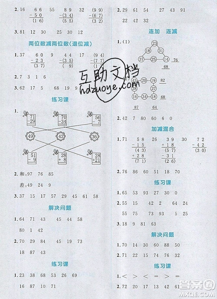 2019年陽光同學(xué)計(jì)算小達(dá)人二年級(jí)數(shù)學(xué)上冊(cè)人教版參考答案