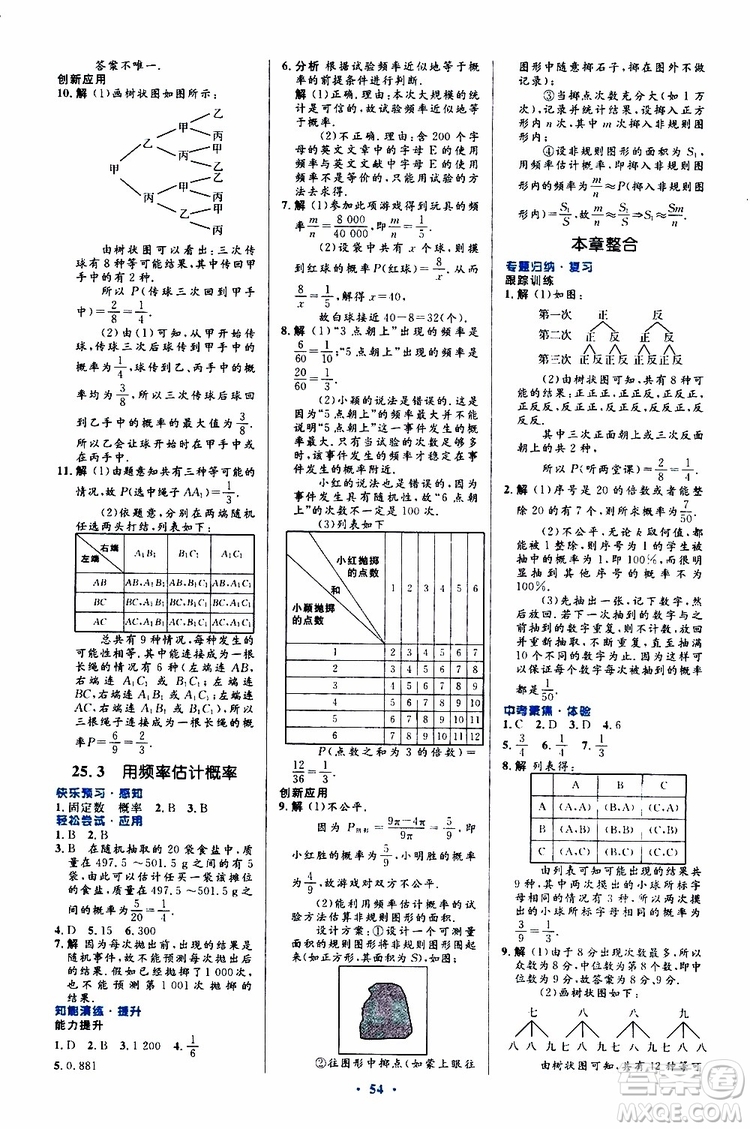 2019年初中同步測控優(yōu)化設(shè)計九年級全一冊數(shù)學(xué)人教版參考答案