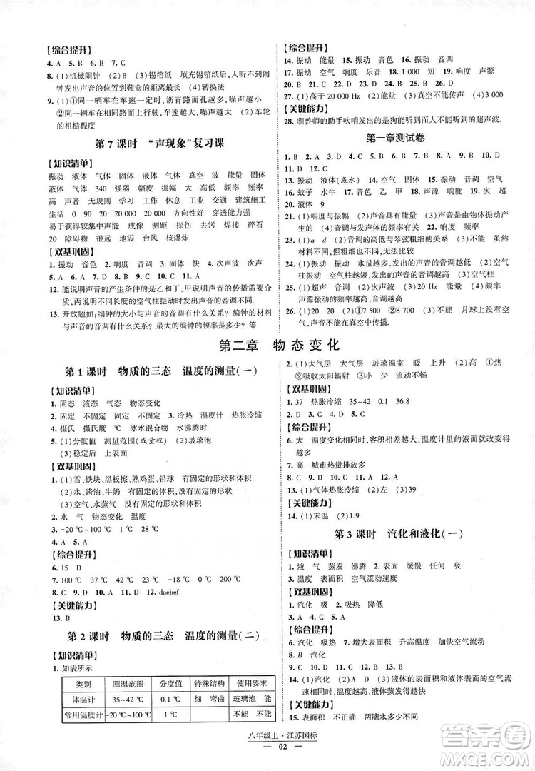 經(jīng)綸學典2019新課時作業(yè)八年級物理上冊江蘇國標版答案