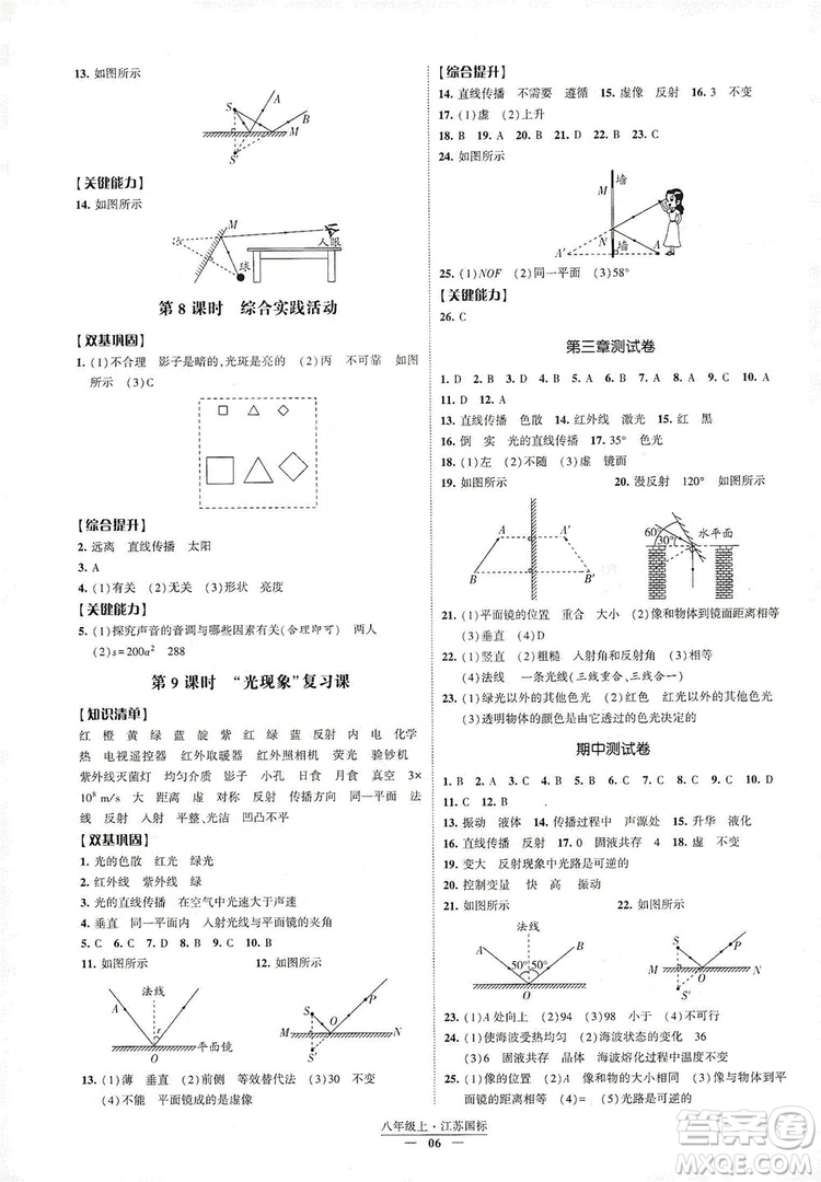 經(jīng)綸學典2019新課時作業(yè)八年級物理上冊江蘇國標版答案