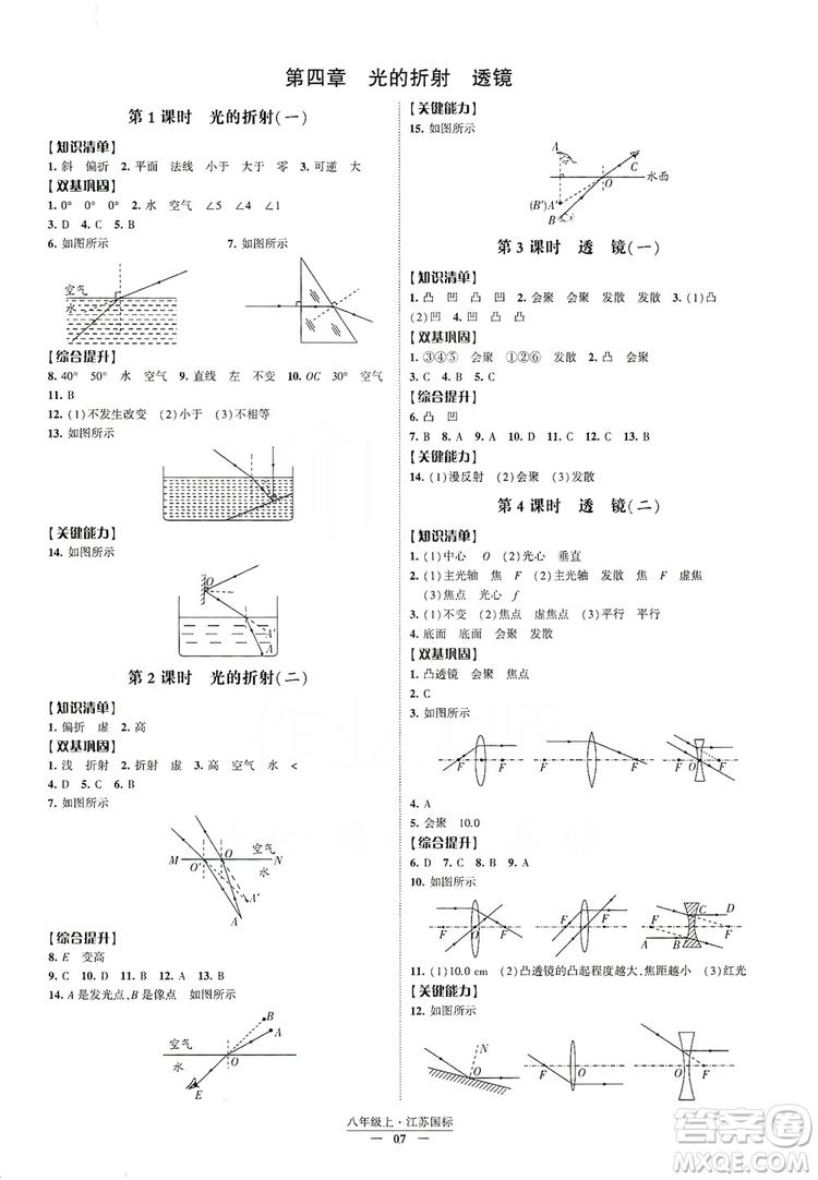 經(jīng)綸學典2019新課時作業(yè)八年級物理上冊江蘇國標版答案