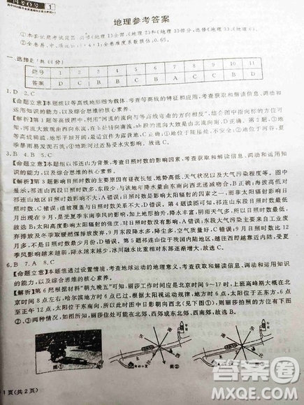 國(guó)考1號(hào)高中2020屆畢業(yè)班基礎(chǔ)知識(shí)滾動(dòng)測(cè)試一文綜答案