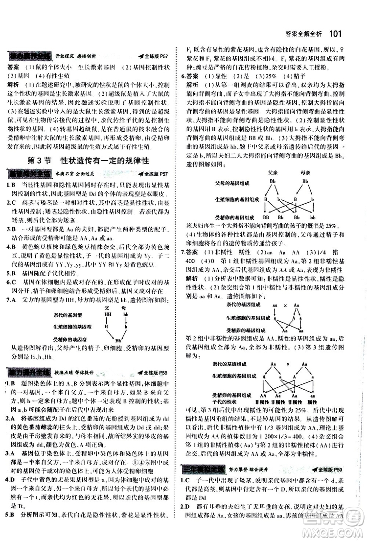 曲一線2020版5年中考3年模擬初中生物八年級上冊全練版北師大版參考答案