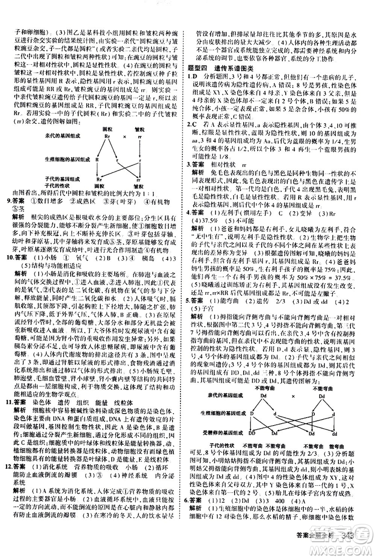 2020版5年中考3年模擬八年級+中考生物人教版新中考專用參考答案