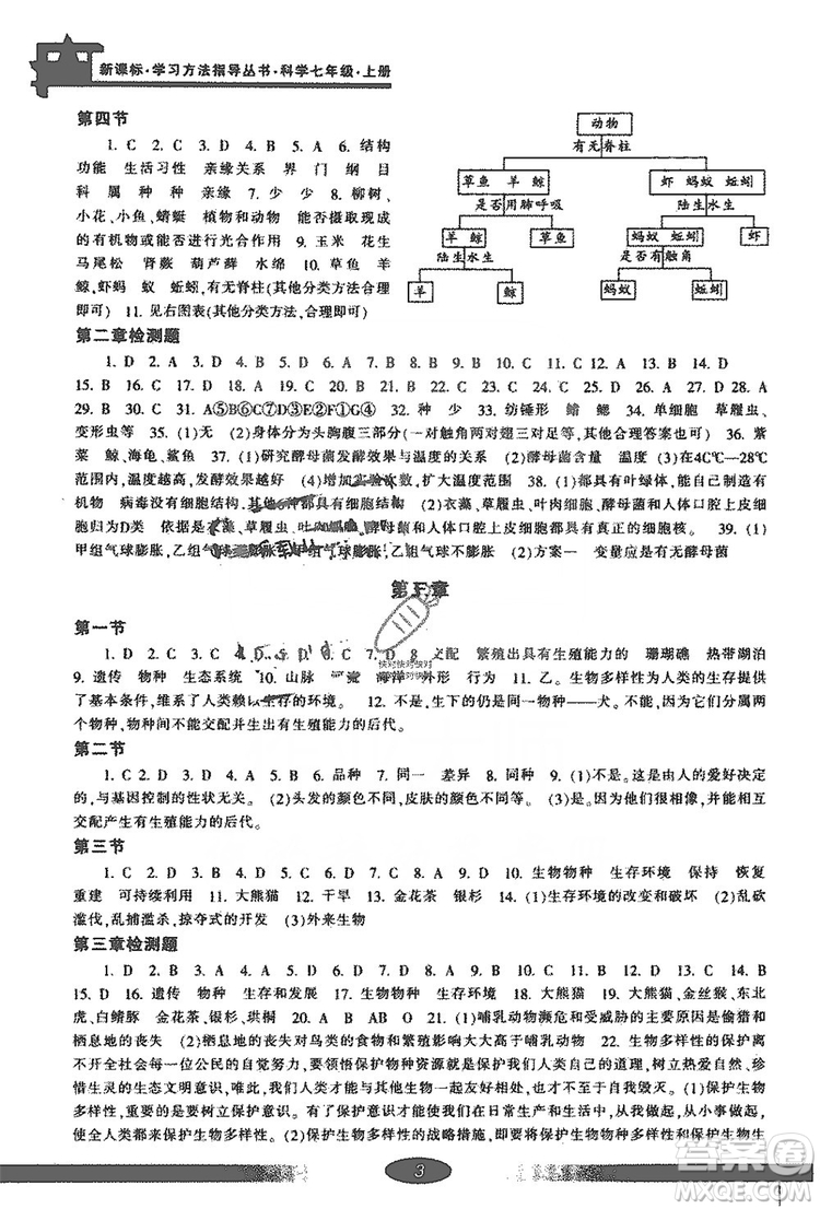 寧波出版社2019新課標(biāo)學(xué)習(xí)方法指導(dǎo)叢書(shū)七年級(jí)科學(xué)上冊(cè)答案