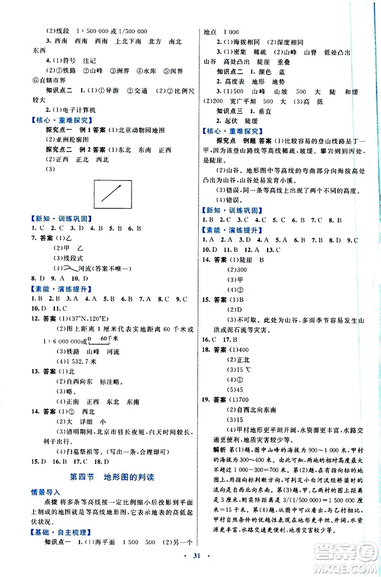 2019年初中同步學習目標與檢測地理七年級上冊人教版參考答案