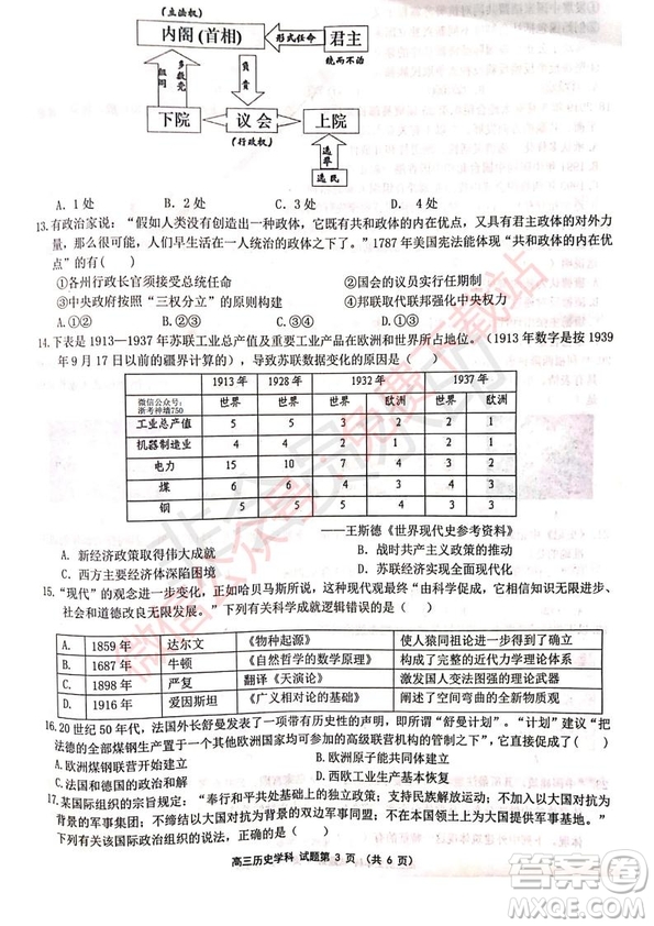 2020屆浙南名校聯(lián)盟第一次聯(lián)考歷史試題及答案