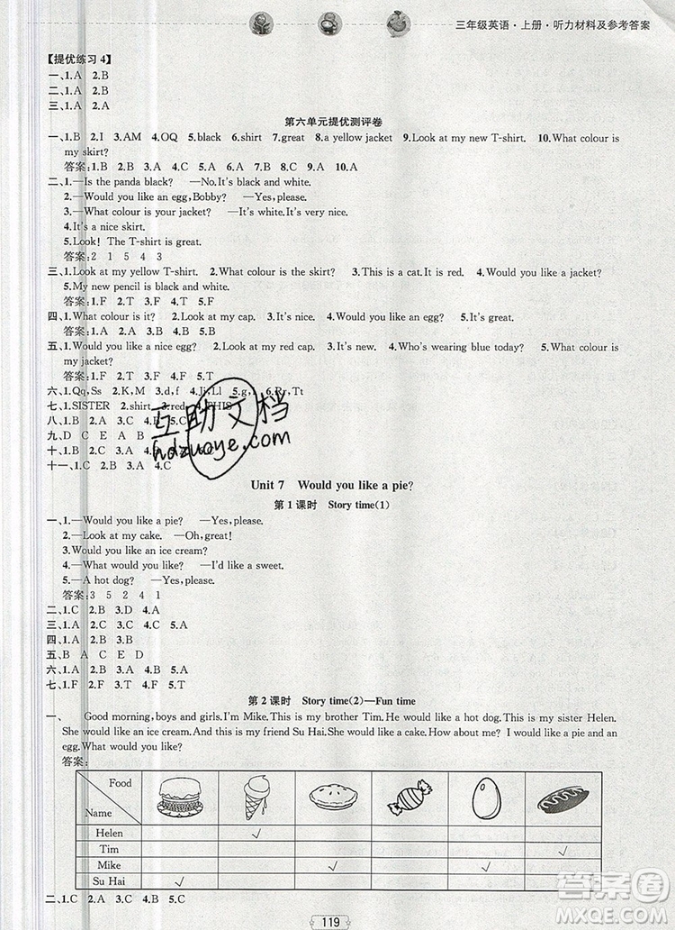 2019年金鑰匙提優(yōu)訓(xùn)練課課練三年級(jí)英語(yǔ)上冊(cè)江蘇版參考答案