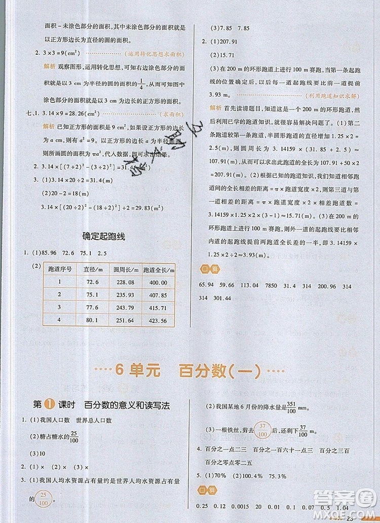 2019年一本我愛寫作業(yè)小學(xué)數(shù)學(xué)六年級(jí)上冊(cè)人教版參考答案