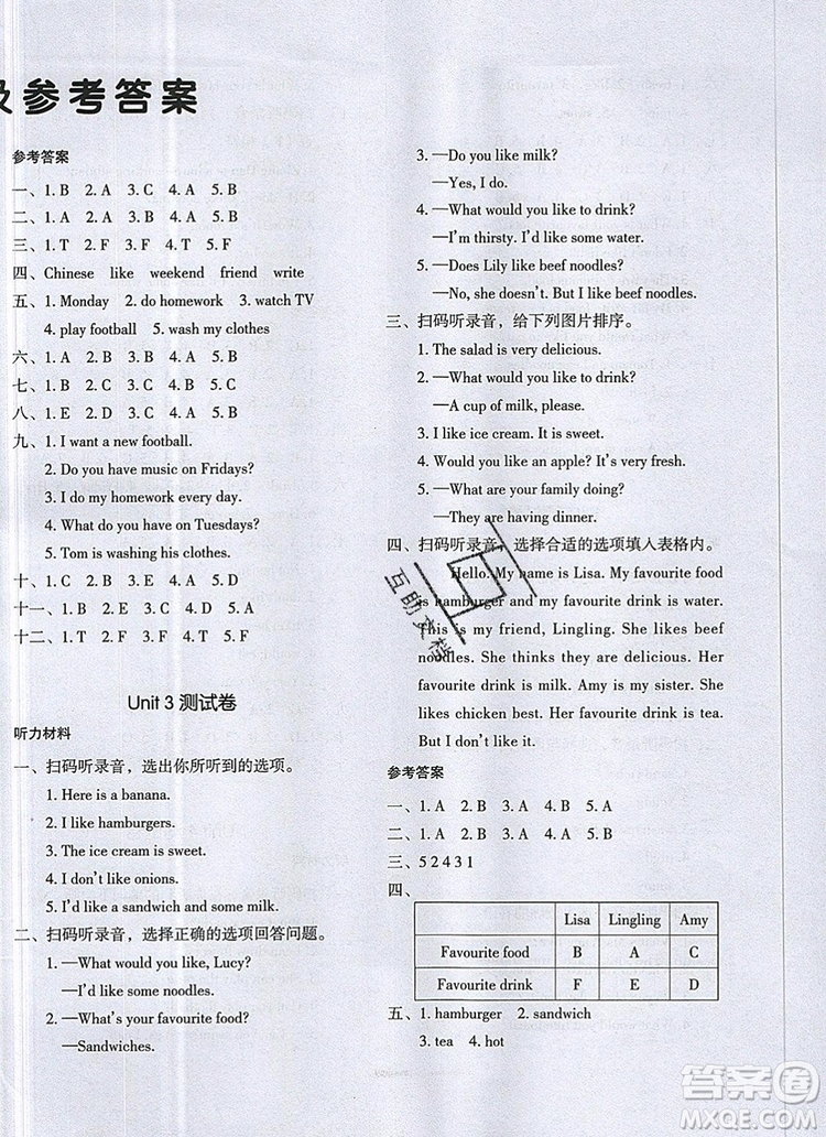 2019年一本我愛寫作業(yè)小學英語五年級上冊人教PEP版參考答案