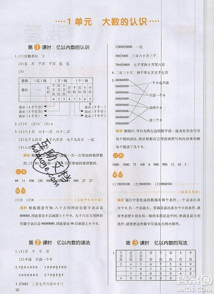 2019年一本我愛寫作業(yè)小學數(shù)學四年級上冊人教版參考答案