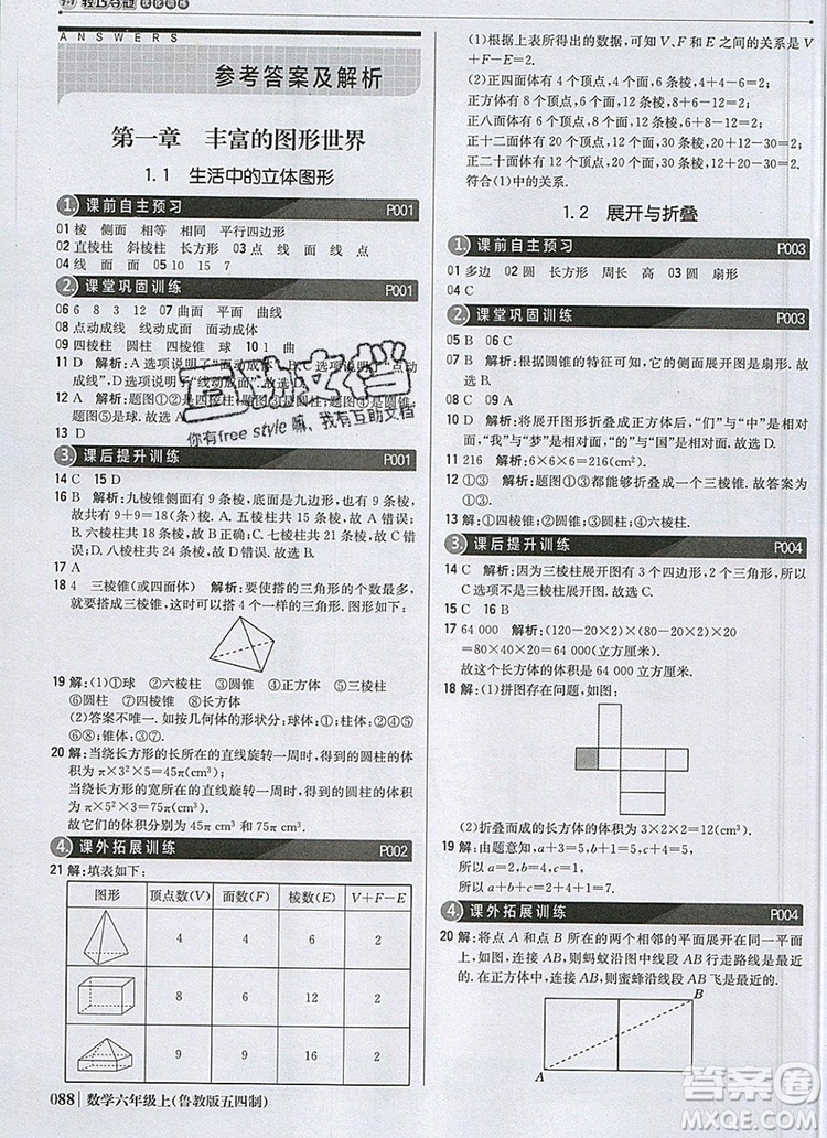 2019年1加1輕巧奪冠優(yōu)化訓(xùn)練六年級(jí)數(shù)學(xué)上冊(cè)魯教版五四制銀版參考答案