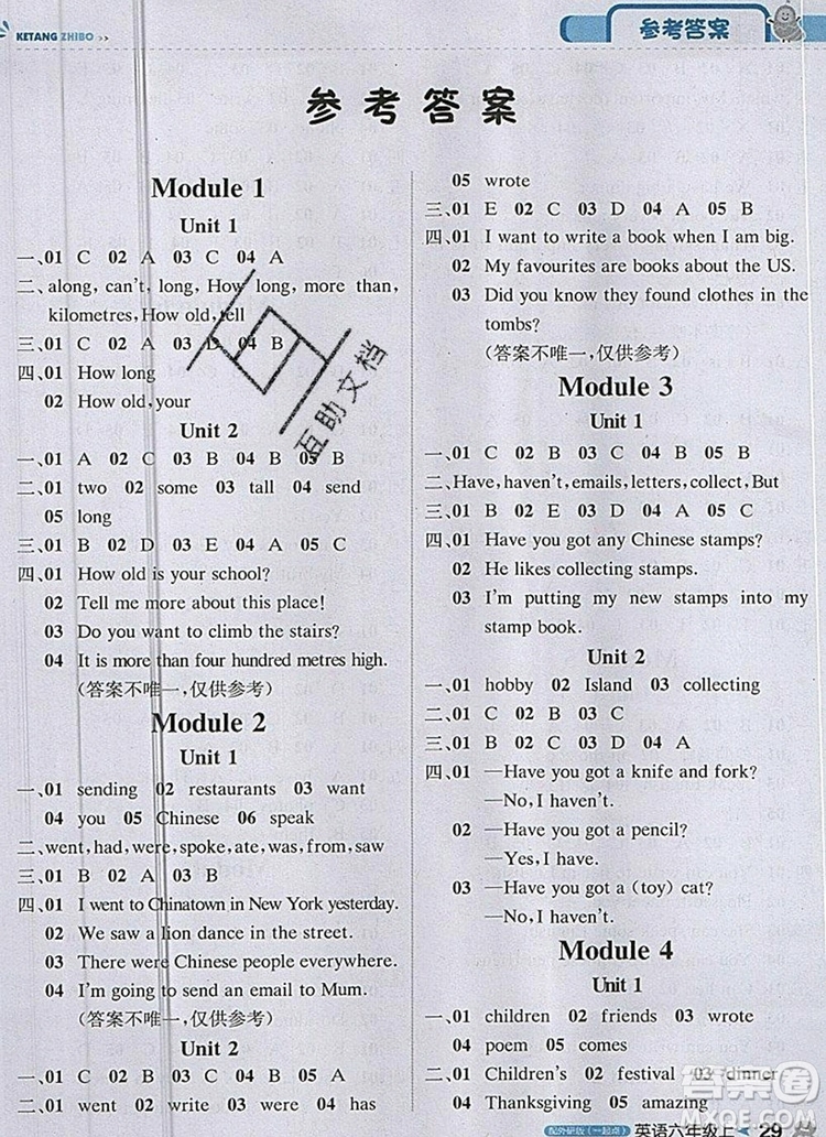 2019年1加1輕巧奪冠課堂直播六年級(jí)英語(yǔ)上冊(cè)外研版一起參考答案