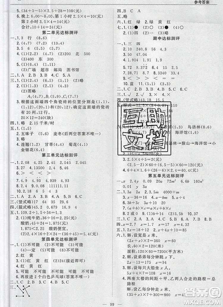 2019年1加1輕巧奪冠優(yōu)化訓(xùn)練五年級數(shù)學(xué)上冊人教版參考答案