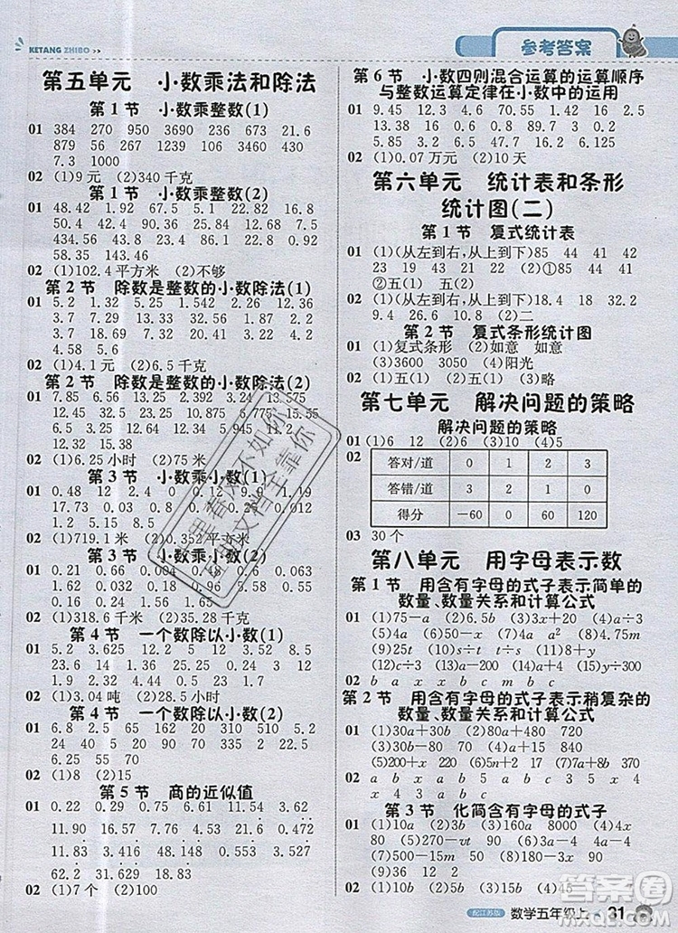 2019年1加1輕巧奪冠課堂直播五年級數(shù)學上冊蘇教版參考答案