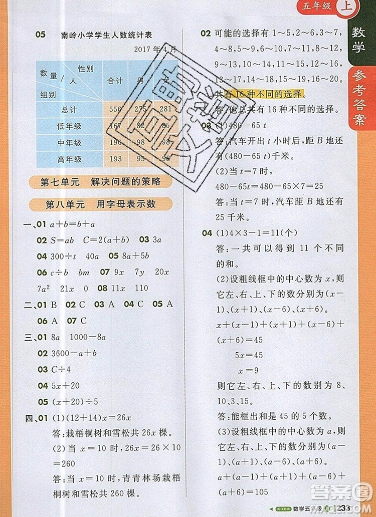 2019年1加1輕巧奪冠課堂直播五年級數(shù)學上冊蘇教版參考答案