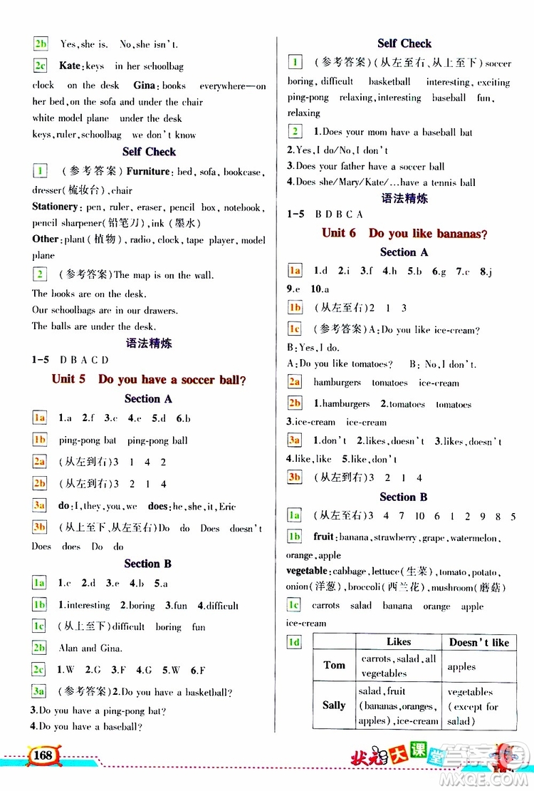 狀元成才路2019年?duì)钤笳n堂導(dǎo)學(xué)案標(biāo)準(zhǔn)本七年級(jí)英語(yǔ)上R人教版參考答案