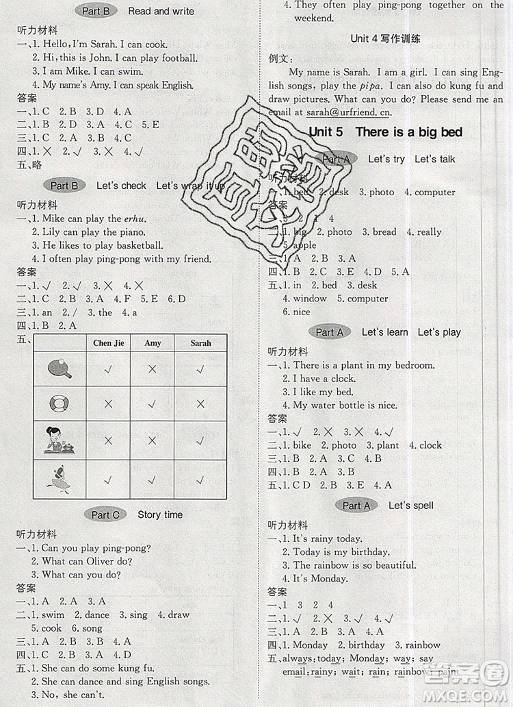 2019年1加1輕巧奪冠優(yōu)化訓練五年級英語上冊人教PEP版參考答案