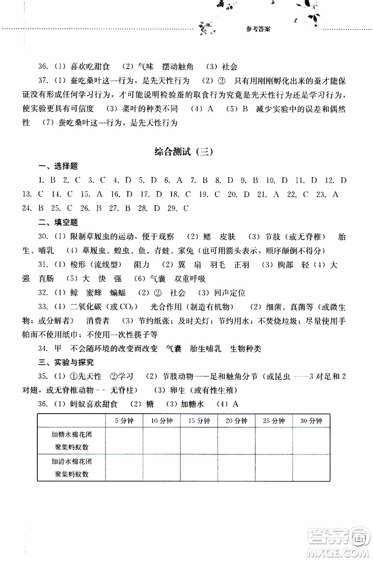 山東大學(xué)出版社2019年初中課堂同步訓(xùn)練生物學(xué)八年級(jí)上冊(cè)參考答案