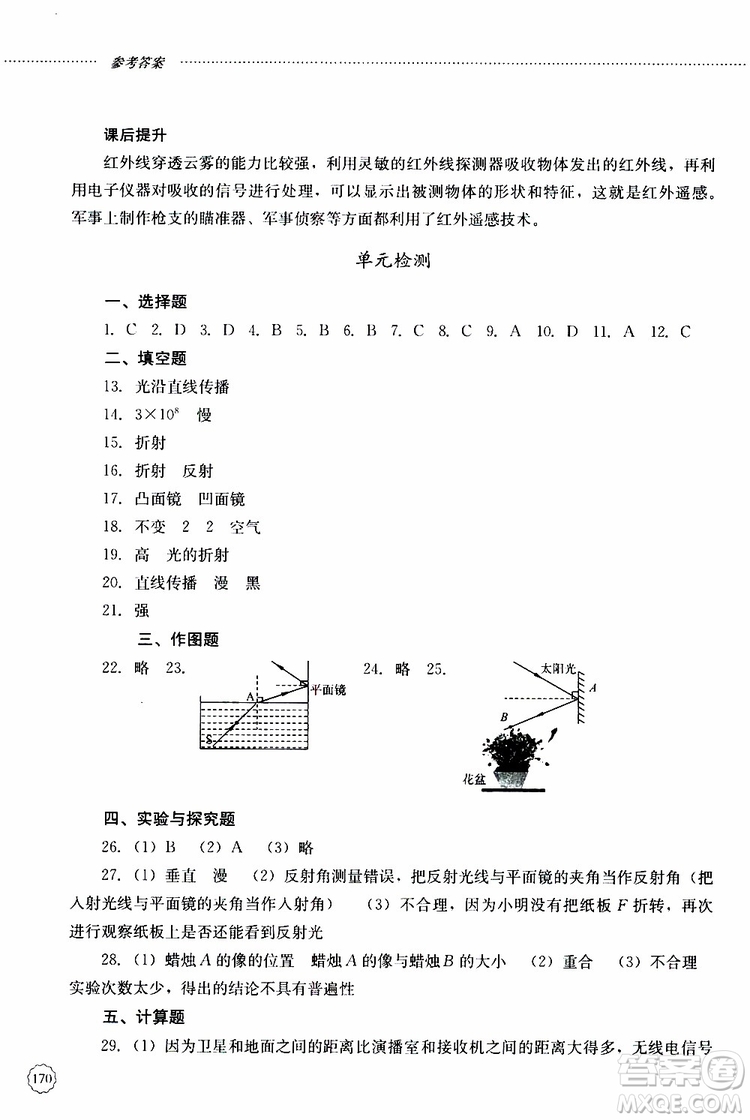 山東大學(xué)出版社2019年初中課堂同步訓(xùn)練物理八年級上冊參考答案