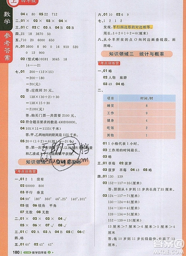 2019年1加1輕巧奪冠課堂直播四年級(jí)數(shù)學(xué)上冊(cè)人教版參考答案