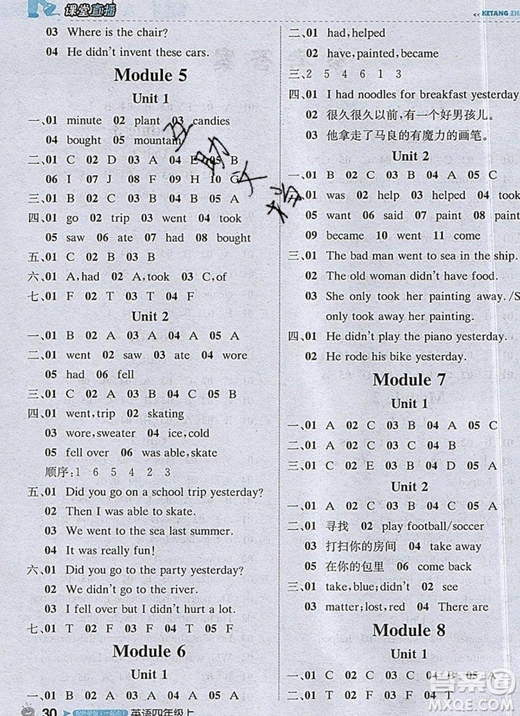 2019年1加1輕巧奪冠課堂直播四年級英語上冊外研版一起參考答案