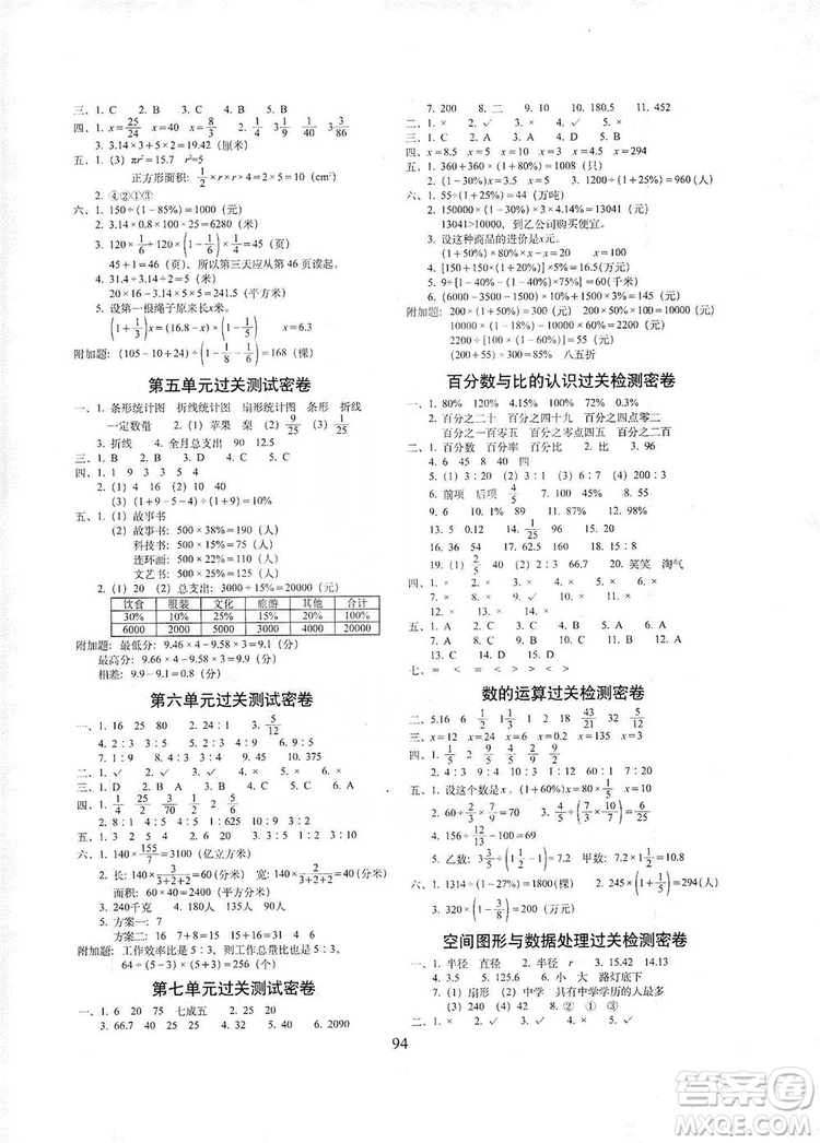 68所名校圖書2019秋期末沖刺100分完全試卷六年級(jí)數(shù)學(xué)上冊(cè)北師大BS課標(biāo)版答案