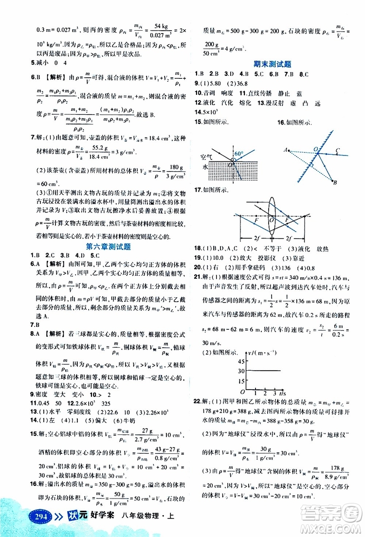 狀元成才路2019年?duì)钤笳n堂好學(xué)案八年級(jí)物理上R人教版參考答案