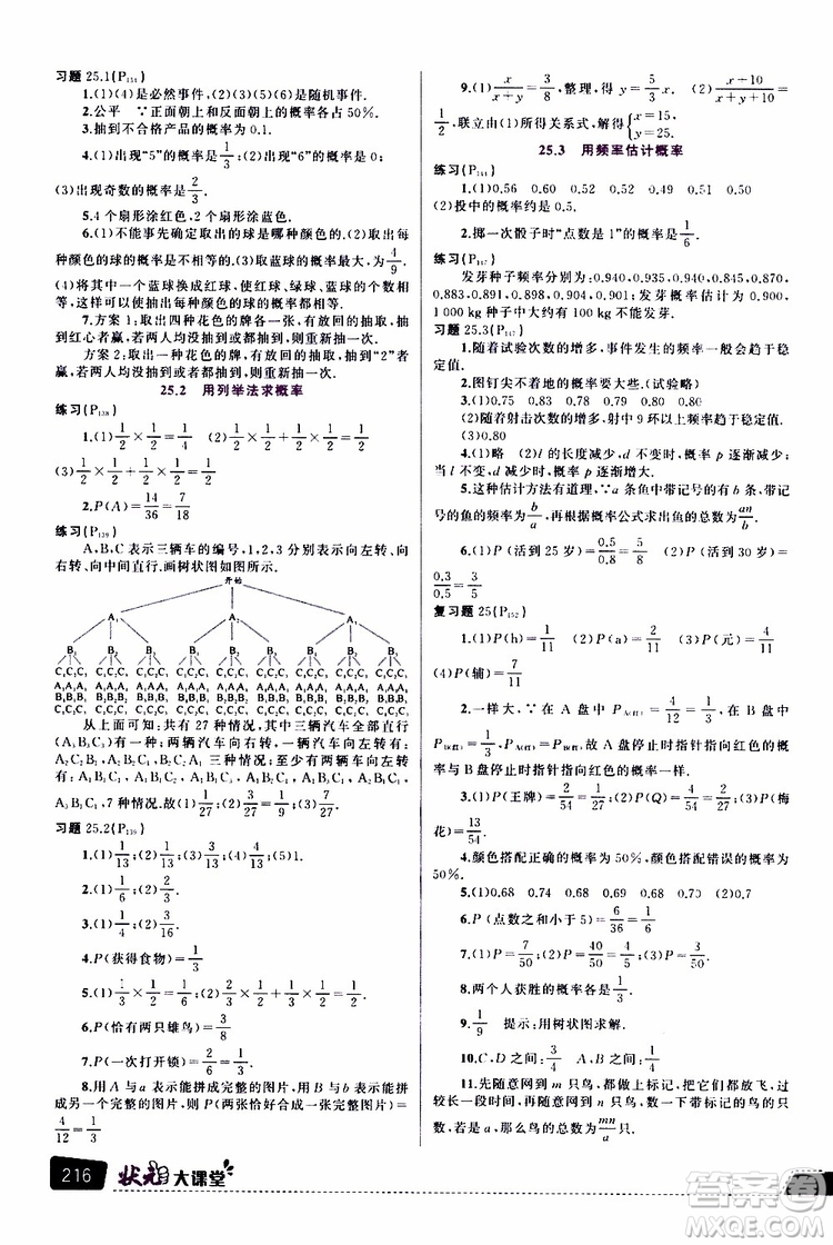 狀元成才路2019年?duì)钤笳n堂導(dǎo)學(xué)案標(biāo)準(zhǔn)本九年級(jí)數(shù)學(xué)上R人教版參考答案