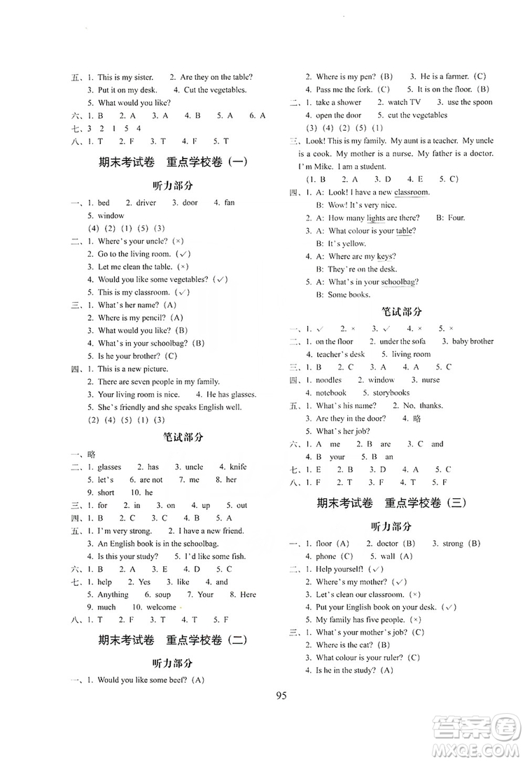 68所名校圖書(shū)2019秋期末沖刺100分完全試卷四年級(jí)英語(yǔ)上冊(cè)人教PEP版全新版答案