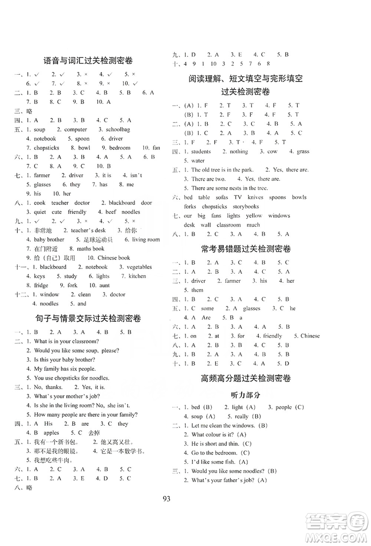 68所名校圖書(shū)2019秋期末沖刺100分完全試卷四年級(jí)英語(yǔ)上冊(cè)人教PEP版全新版答案