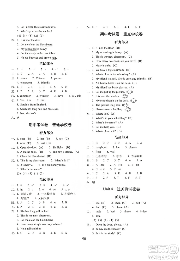 68所名校圖書(shū)2019秋期末沖刺100分完全試卷四年級(jí)英語(yǔ)上冊(cè)人教PEP版全新版答案