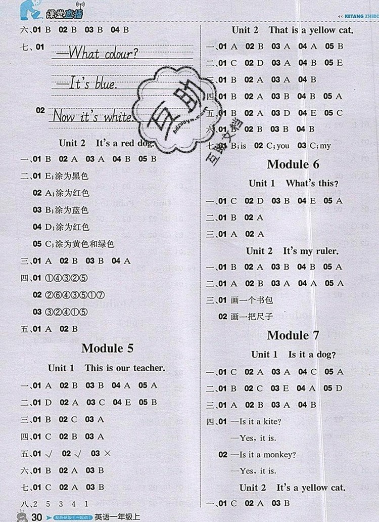 2019年1加1輕巧奪冠課堂直播一年級(jí)英語(yǔ)上冊(cè)外研版一起參考答案