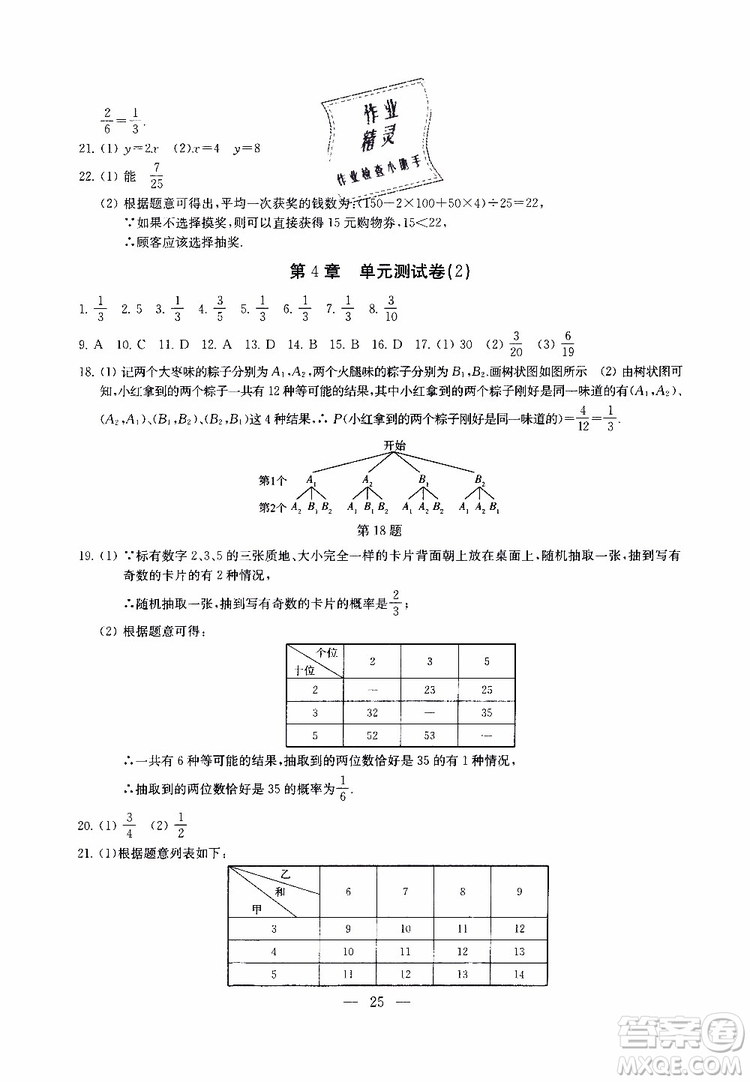 2019年一考圓夢綜合素質(zhì)學(xué)數(shù)學(xué)隨堂反饋9年級上冊參考答案