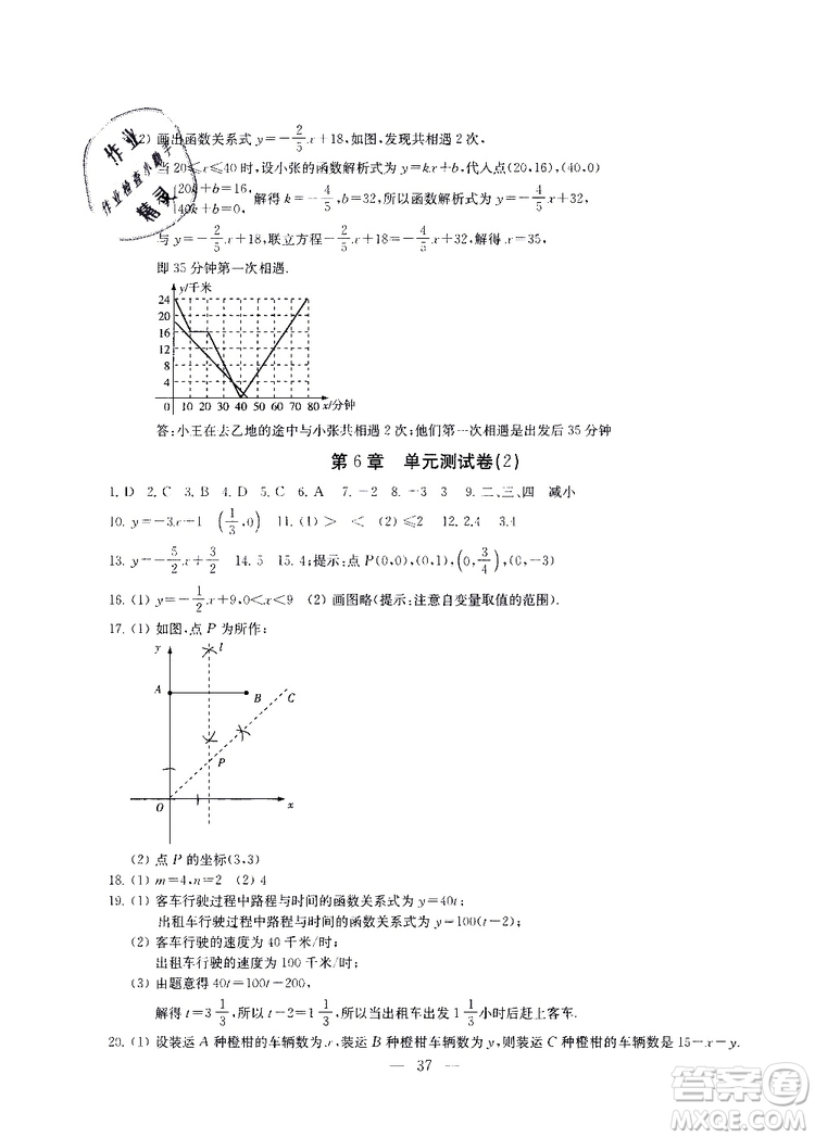 ?2019秋一考圓夢綜合素質(zhì)學(xué)數(shù)學(xué)隨堂反饋8年級(jí)上冊(cè)參考答案