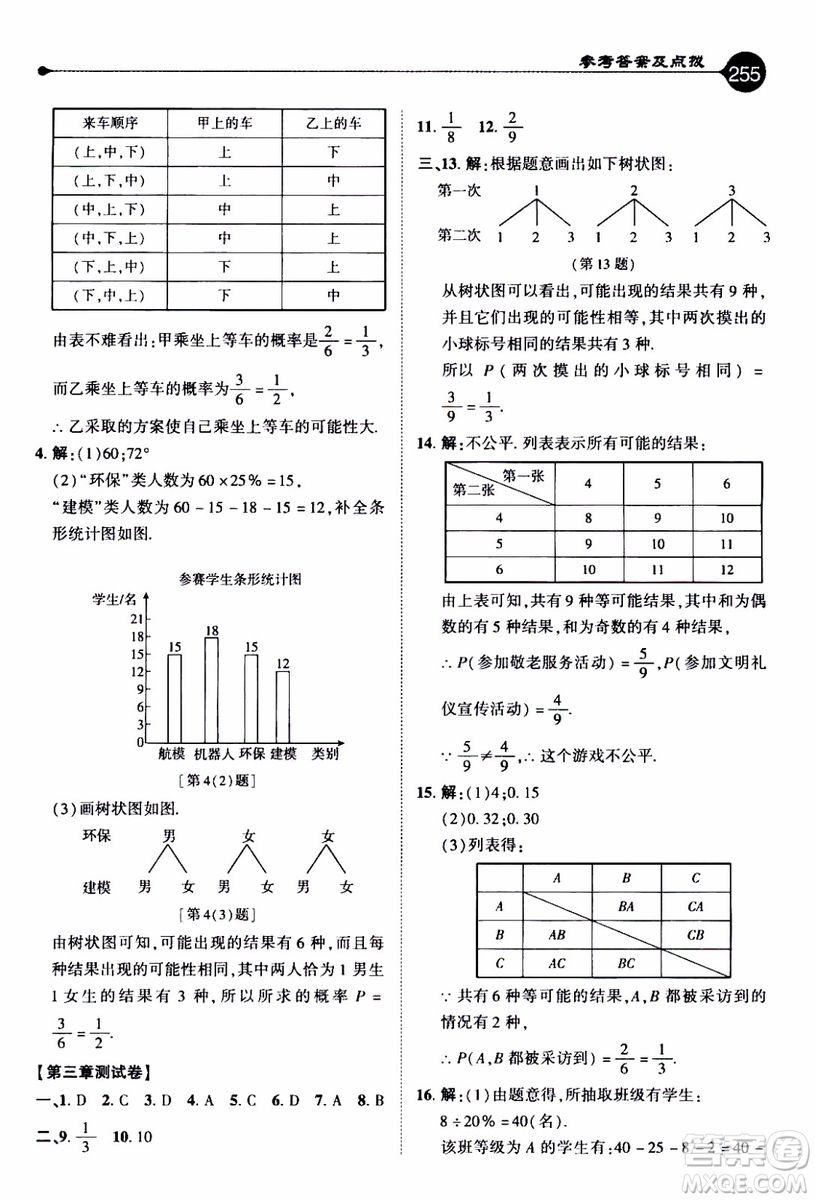 2019年榮德基特高級教師點(diǎn)撥數(shù)學(xué)九年級上BS版北師版參考答案