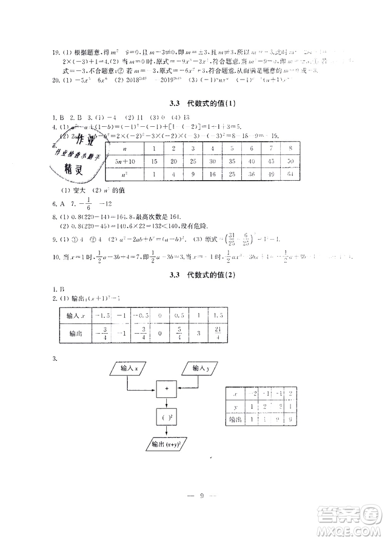 2019秋一考圓夢綜合素質(zhì)學(xué)數(shù)學(xué)隨堂反饋7年級上冊參考答案