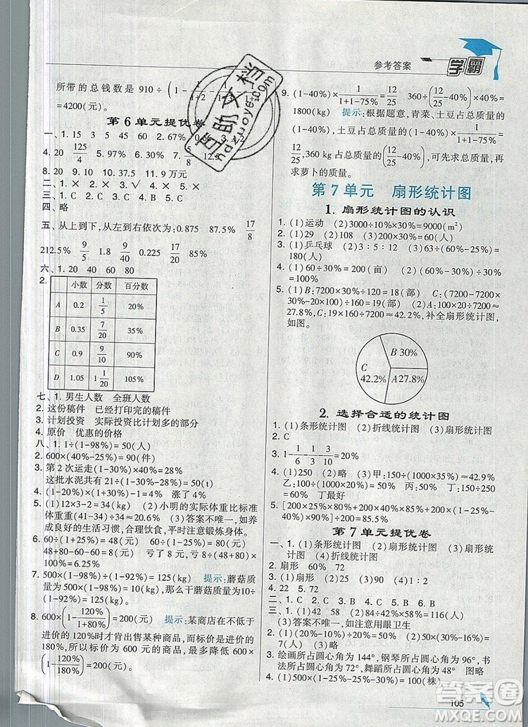 2019年經(jīng)綸學(xué)典學(xué)霸六年級數(shù)學(xué)上冊人教版答案