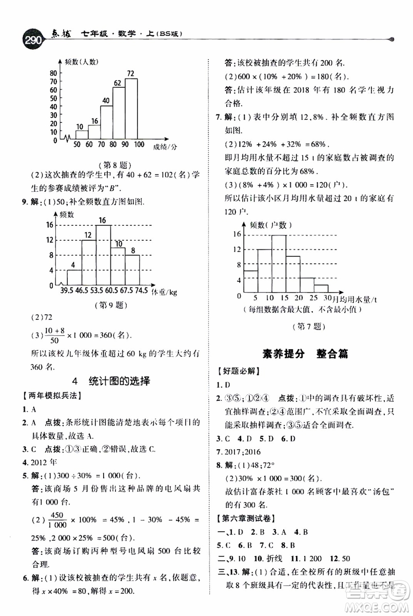 2019年榮德基特高級(jí)教師點(diǎn)撥數(shù)學(xué)七年級(jí)上BS版北師版參考答案