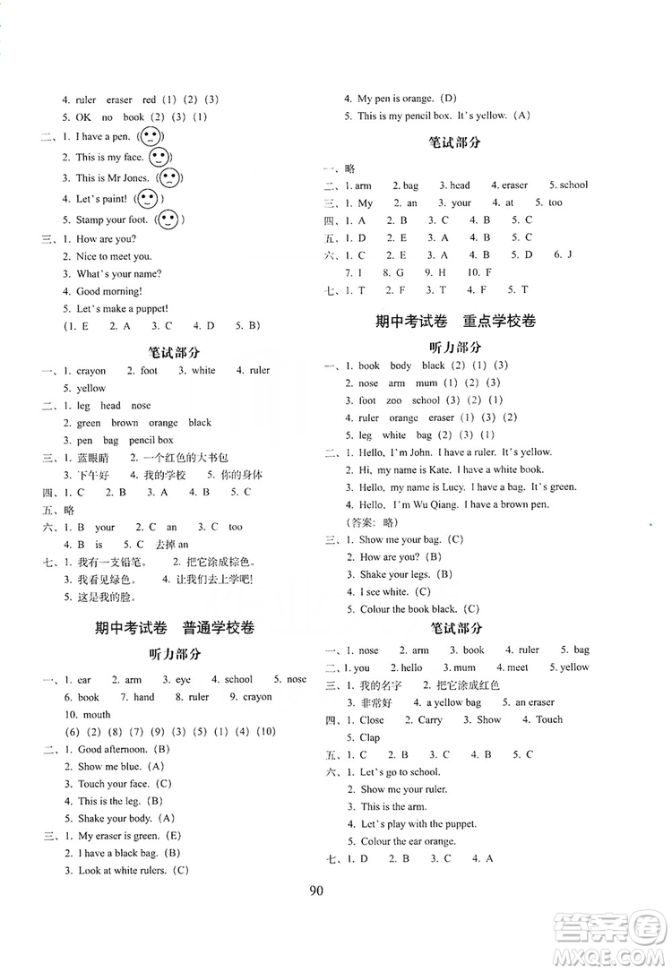 68所名校圖書2019秋期末沖刺100分完全試卷三年級(jí)英語上冊(cè)人教PEP版答案