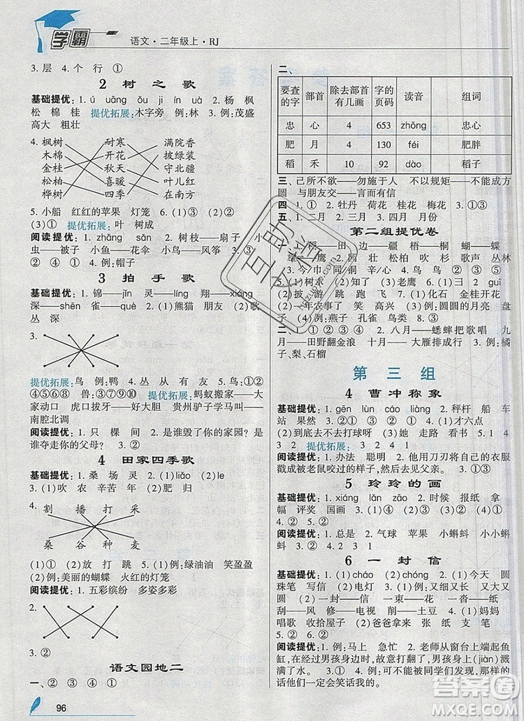 2019年經(jīng)綸學(xué)典學(xué)霸二年級語文上冊人教版參考答案