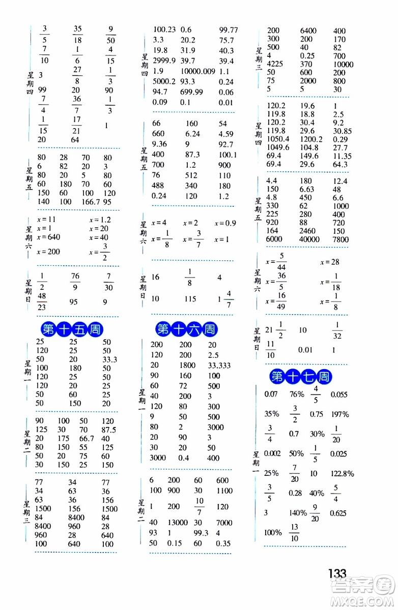 2019秋經(jīng)綸學典口算達人六年級數(shù)學上冊BS北師版參考答案