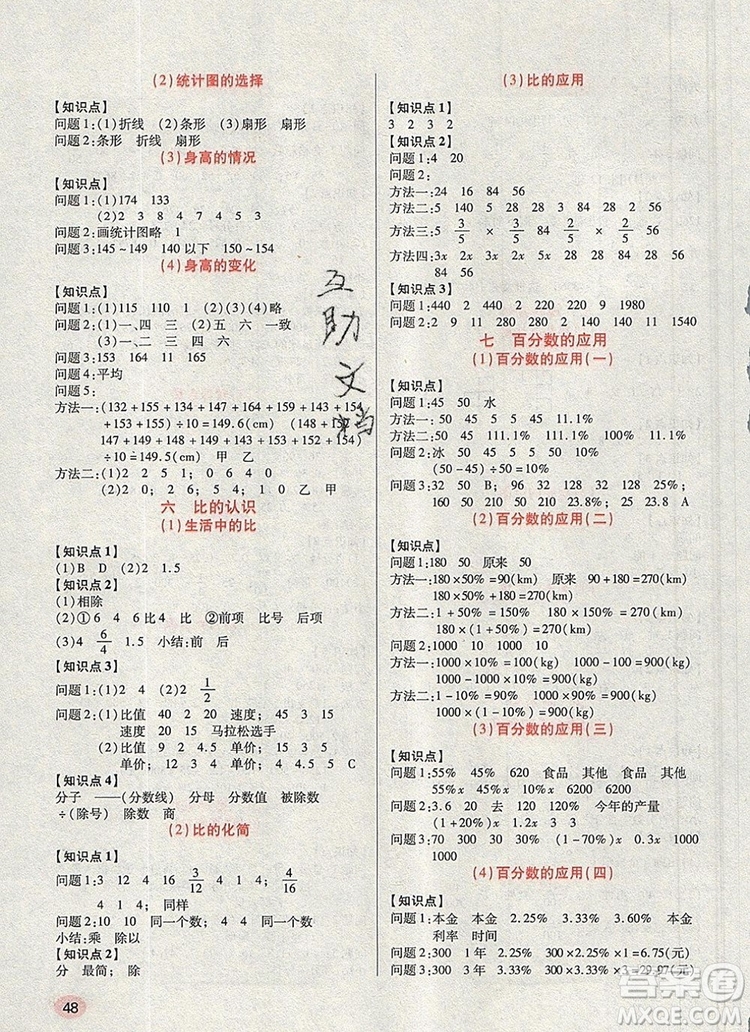 2019年狀元天天練同步練習(xí)六年級數(shù)學(xué)上冊北師大版參考答案