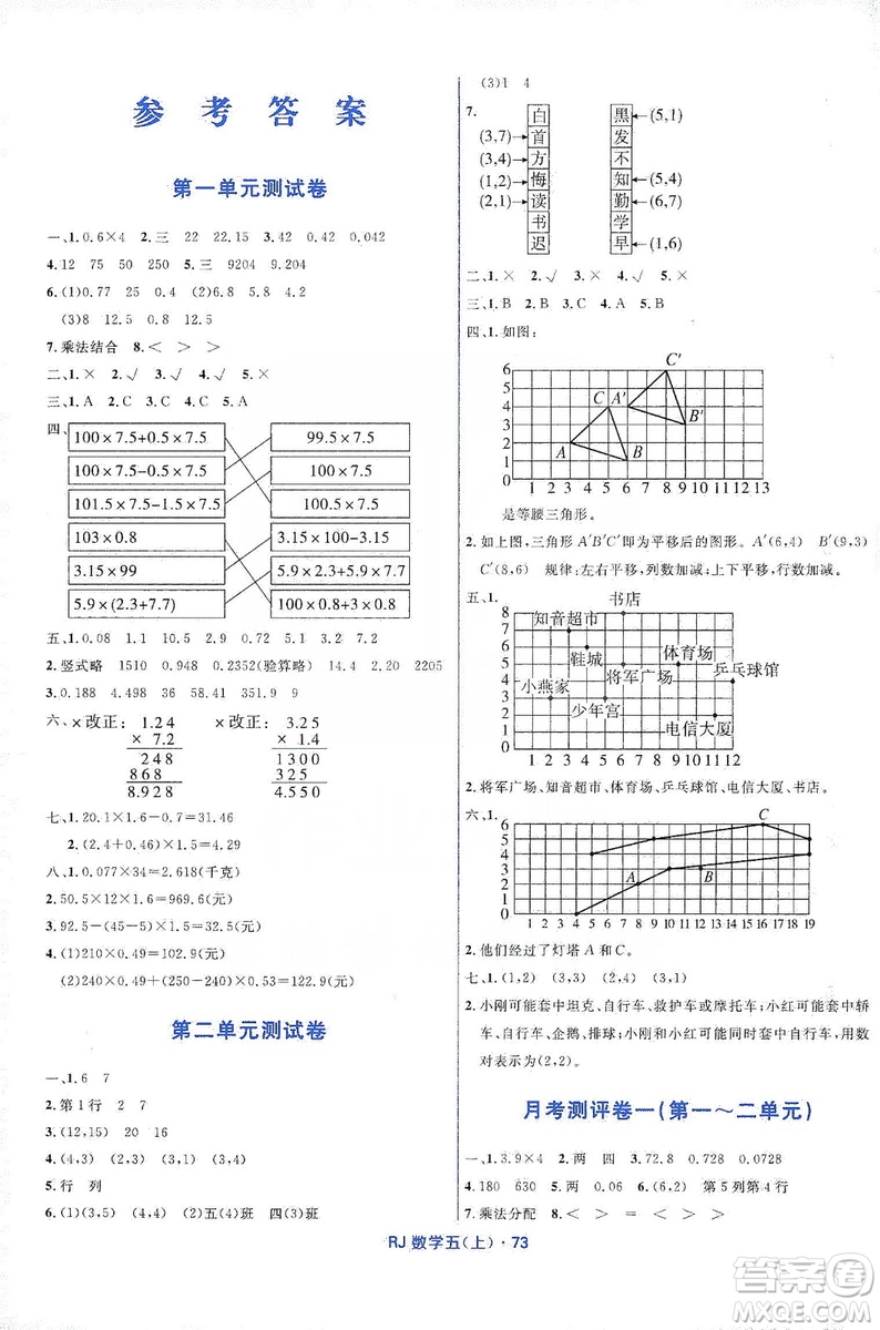 贏在起跑線2019天天100分小學(xué)優(yōu)化測(cè)試卷五年級(jí)數(shù)學(xué)上冊(cè)RJ人教版答案